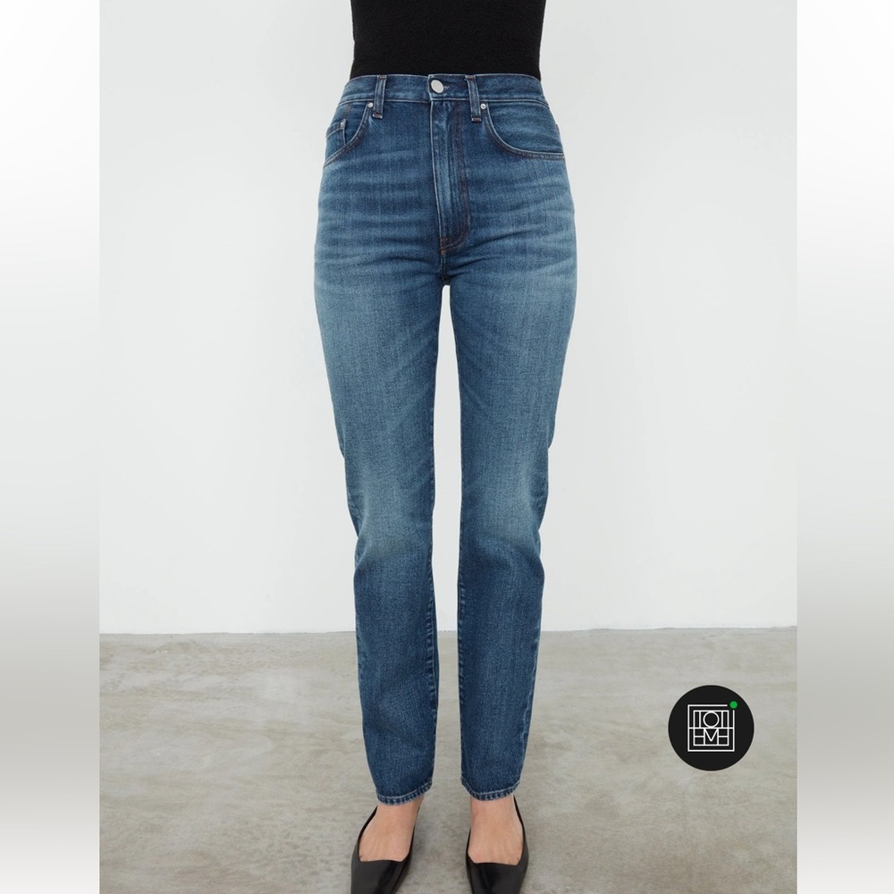 Toteme Women’s Regular Fit Denim Jeans Dark Vintage Wash Blue Slim Straight